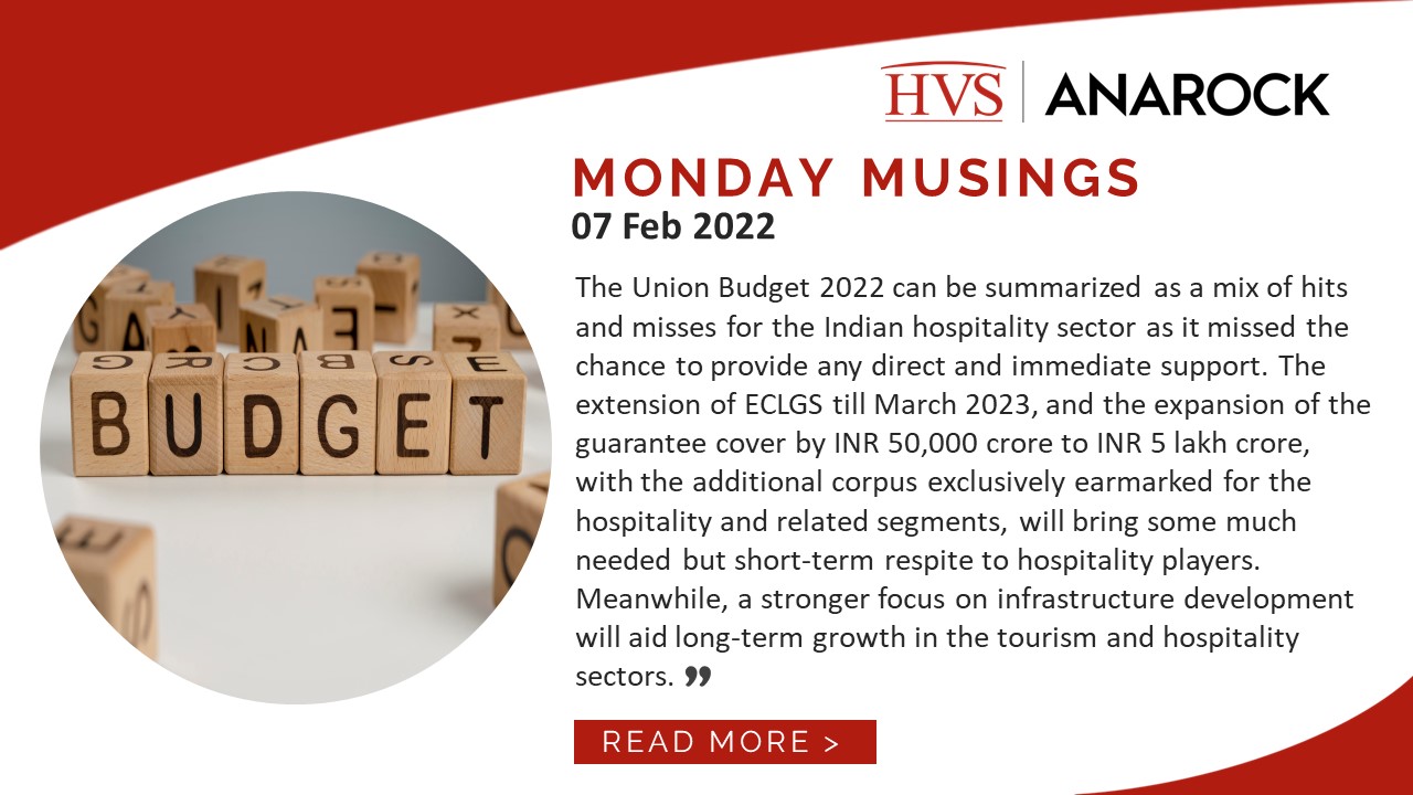 HVS Monday Musings: Union Budget 2022: Hits and Misses for Indian Hospitality Sector